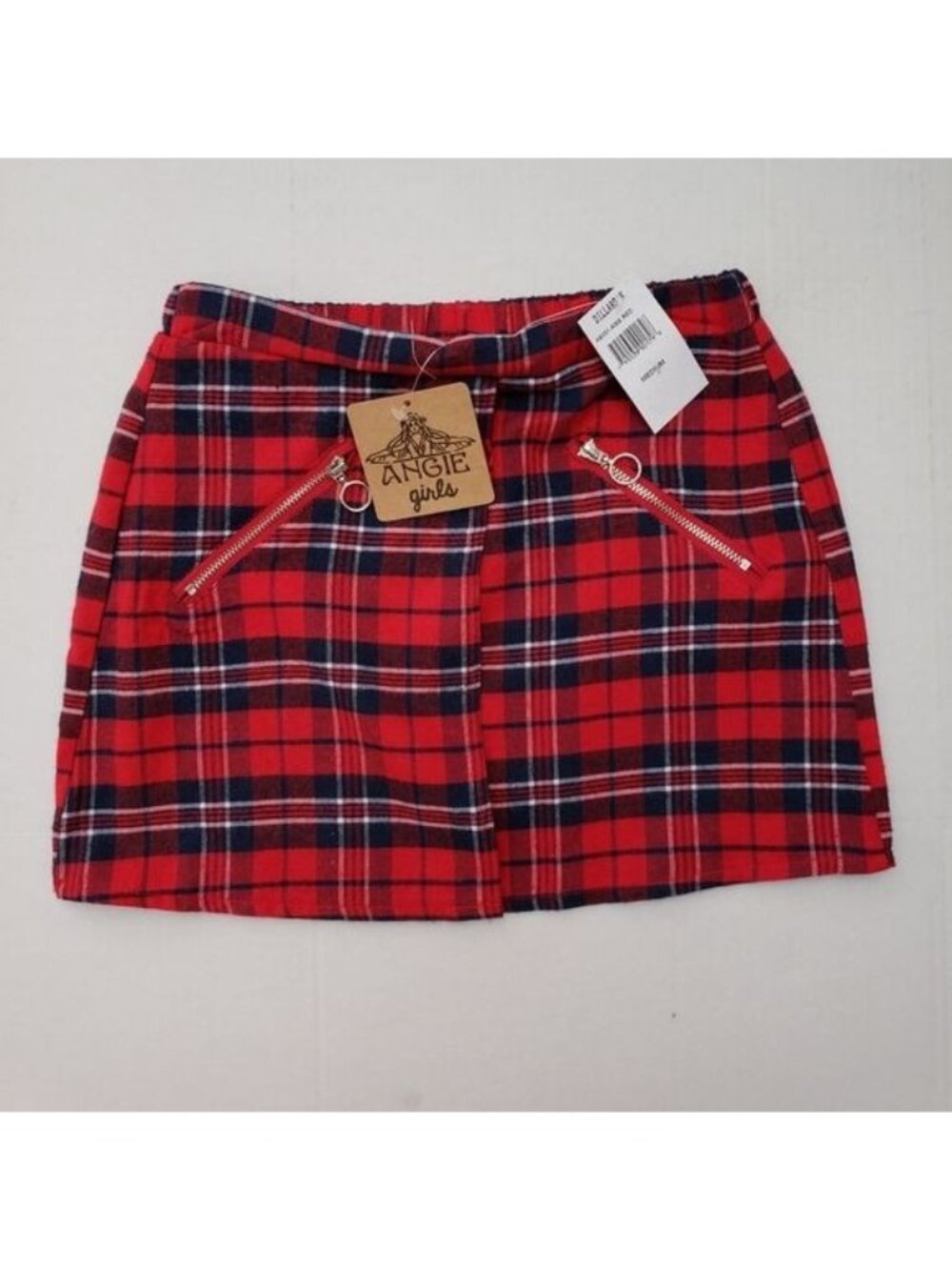 Angie Girls - red plaid, wrap short skirt, size medium